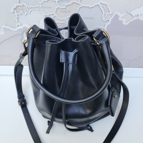 MADEWELL Lafayette Leather Bucket Drawstring Bag Black Large Carryall - Picture 14 of 16